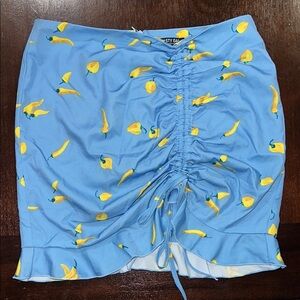 Blue and Yellow Ruched Tie Pepper Skirt